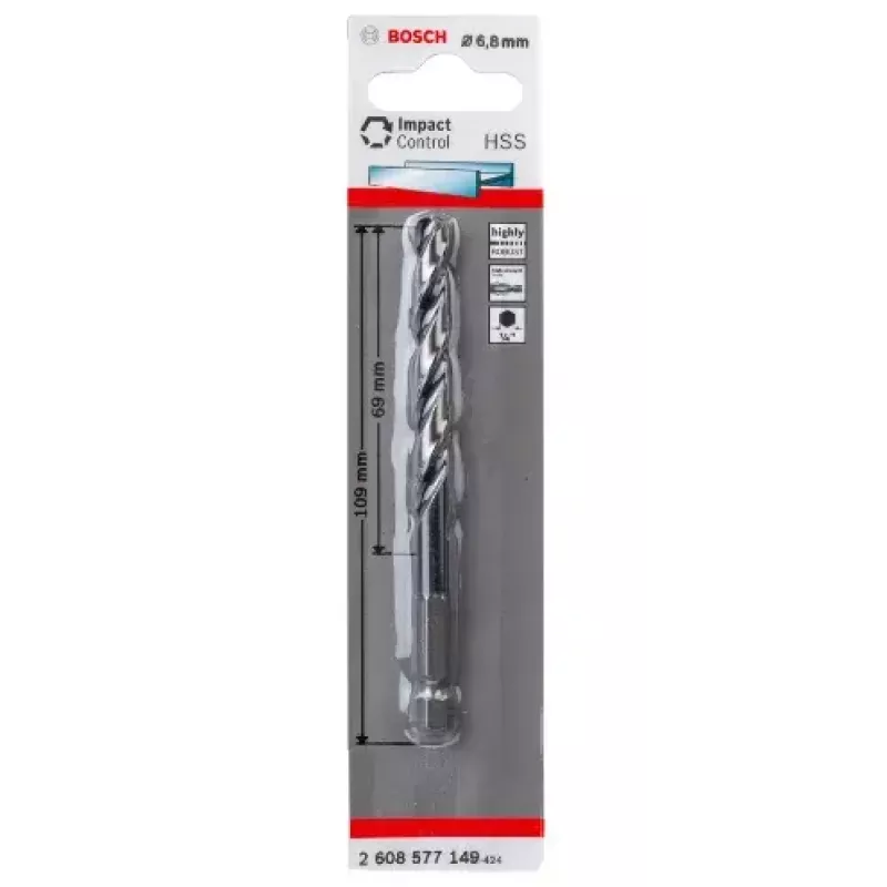 Bosch 2608577149 Broca helicoidal para metal 6,8 mm, comprimento total 109 mm
