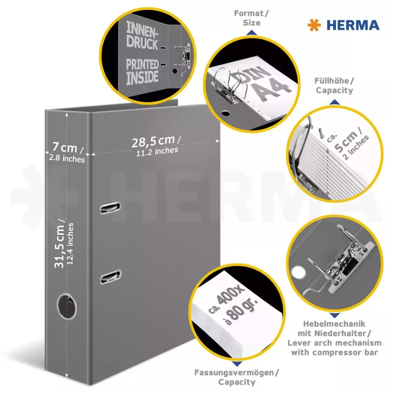 Dossier HERMA 7016 A4 preto cinzento arquivo D-Ring
