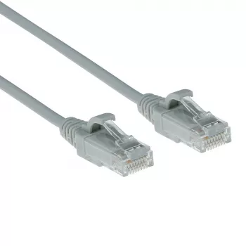 Cabo de patch slimline para data center ACT cinzento 10 metros LSZH U/UTP CAT6 com alívio de tensão e fichas RJ45