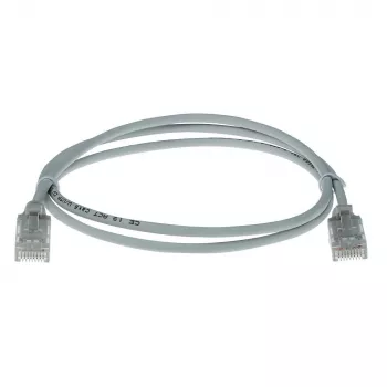 Cabo de patch slimline para data center ACT cinzento 10 metros LSZH U/UTP CAT6 com alívio de tensão e fichas RJ45