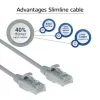 Cabo de patch slimline para data center ACT cinzento 10 metros LSZH U/UTP CAT6 com alívio de tensão e fichas RJ45
