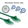 Cabo de patch slimline para data center ACT verde 7 metros LSZH U/UTP CAT6 com proteção anti-dobra e fichas RJ45