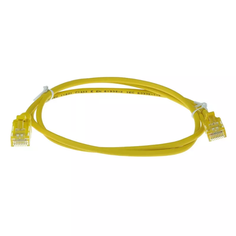 Cabo de patch slimline para data center ACT amarelo 7 metros LSZH U/UTP CAT6 com proteção do encaixe e fichas RJ45