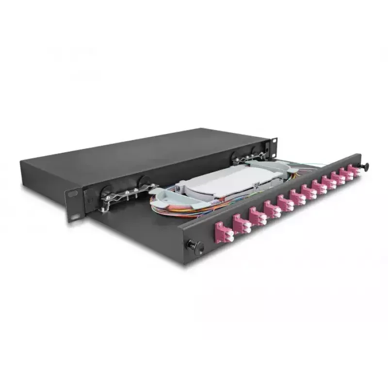 Caixa de fusão de fibra ótica DeLOCK 67005 preta metal 482x220x44 mm