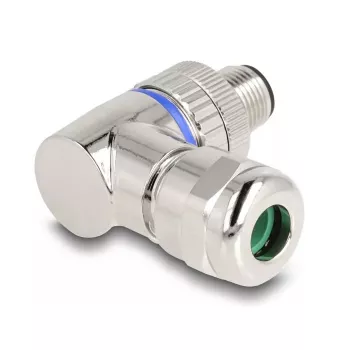 Conector M12 DeLOCK codificação A 3 polos ficha macho 90° angular metal