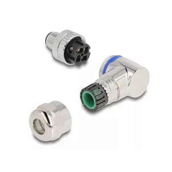 Conector M12 DeLOCK codificação A 4 polos ficha macho 90° angular metal