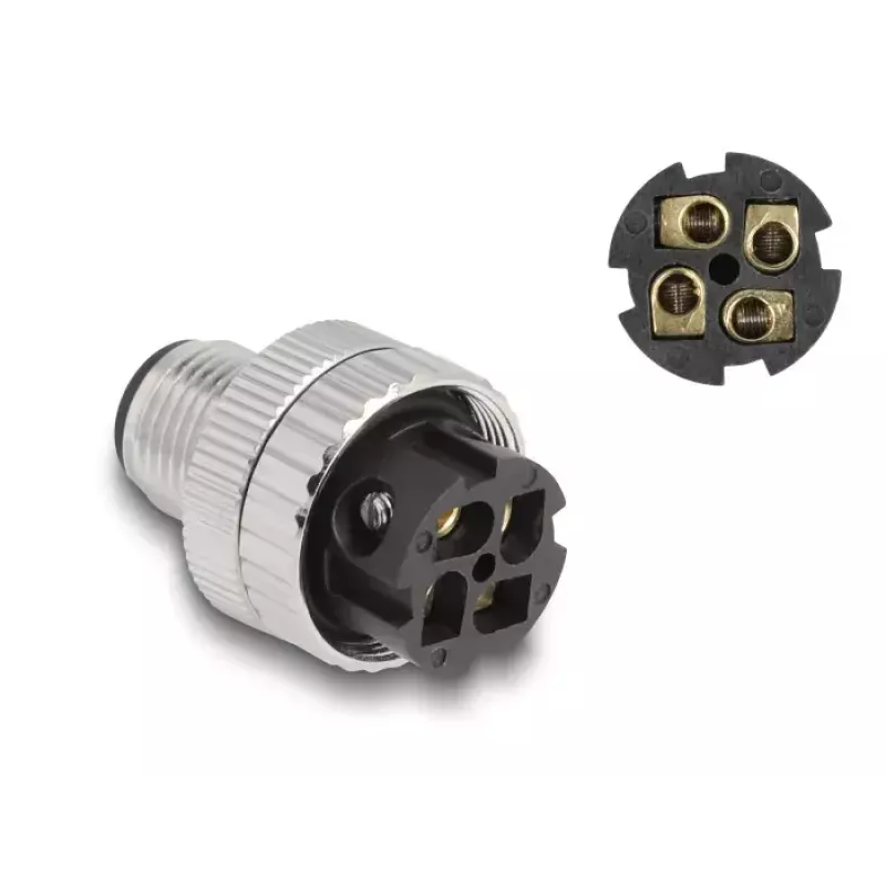 Conector M12 DeLOCK codificação A 4 polos ficha macho 90° angular metal
