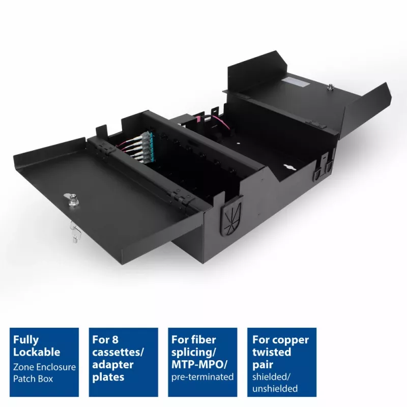 Caixa de zona com fecho ACT Patch Box 8 slots para fibra ótica e cobre