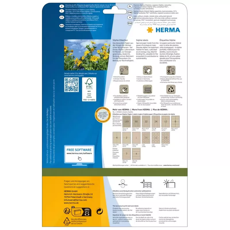 HERMA 10763 etiquetas autoadesivas, papel Silphie, ovais 63,5 x 42,3 mm, adesivo permanente, imprimíveis, laser/jato de tinta, castanho natural