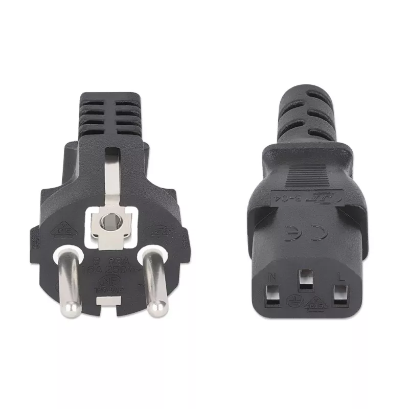 Cabo de alimentação Manhattan, ficha macho Euro de 2 polos (CEE 7/4 Schuko) para conector fêmea C13 (cabo de alimentação), 5 m, 10A, preto, garantia vitalícia