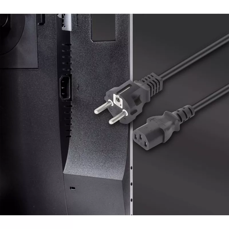 Cabo de alimentação Manhattan, ficha macho Euro de 2 polos (CEE 7/4 Schuko) para conector fêmea C13 (cabo de alimentação), 5 m, 10A, preto, garantia vitalícia