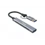 Hub USB 3.2 Gen 1 de 4 portas EQUIP — 3× USB‑C + 1× USB‑A, 5 Gbit/s, alumínio, cinzento