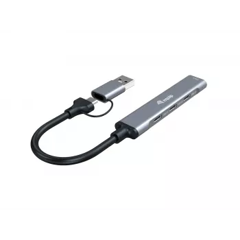 Hub USB 3.2 Gen 1 de 4 portas EQUIP — 3× USB‑C + 1× USB‑A, 5 Gbit/s, alumínio, cinzento