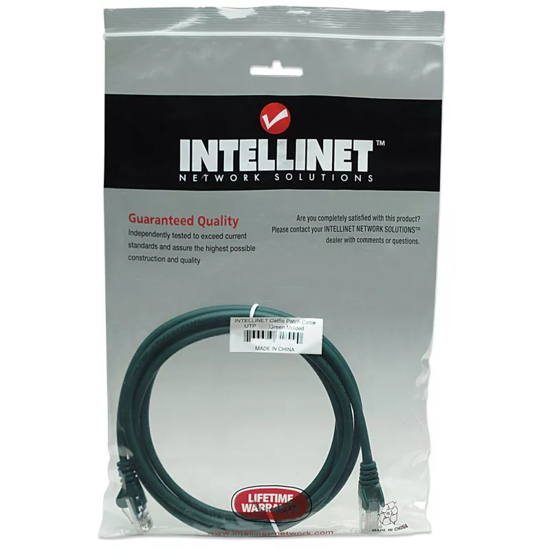 Intellinet 319997 cabo de rede patch, Cat5e, U/UTP, RJ45, moldado, sem gancho, 15 m, verde