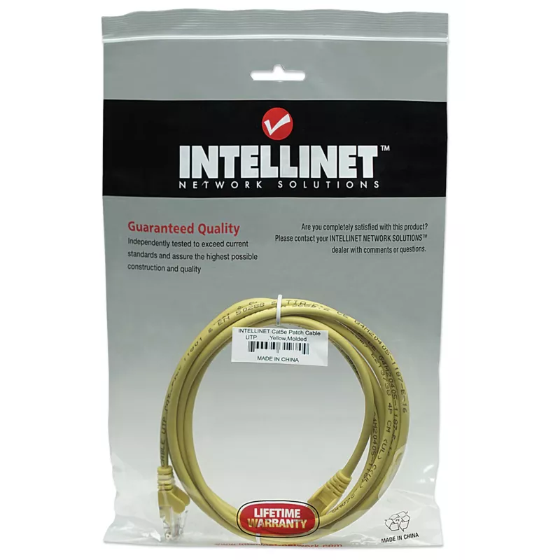Intellinet 320610 cabo de rede patch, Cat5e, UTP, RJ45 macho-macho, 15 m, moldado, sem gancho, amarelo