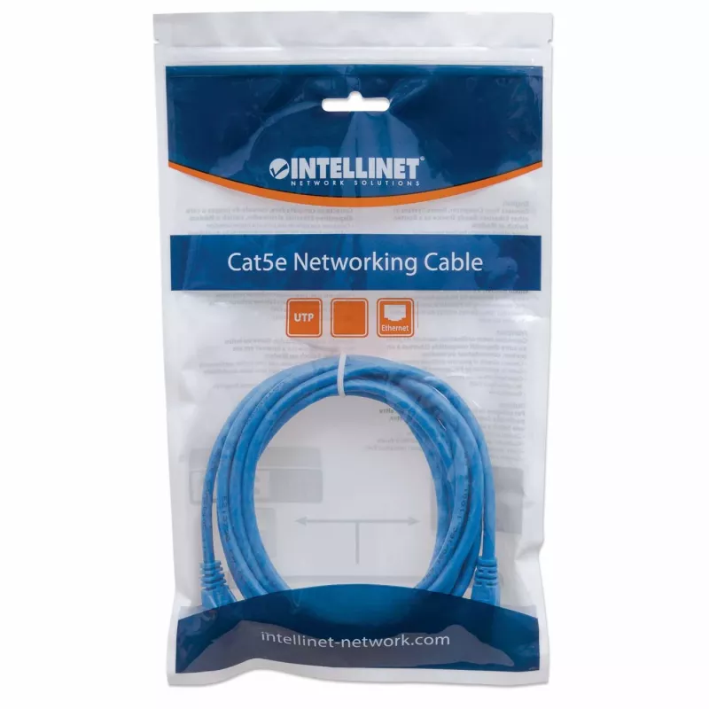 Cabo de rede patch Intellinet, Cat6, 7,5 m, azul, CCA, U/UTP, PVC, RJ45, contactos banhados a ouro, sem engate, com alívio de tensão, garantia vitalícia