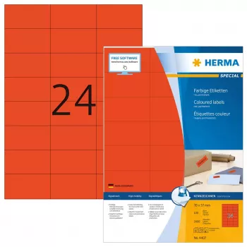 Etiquetas HERMA coloridas A4 70x37 mm vermelho papel mate 2400 unid.