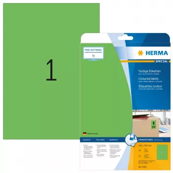 Etiqueta autocolante para impressora HERMA Coloured Labels A4 210x297 mm verde papel mate 20 unid.