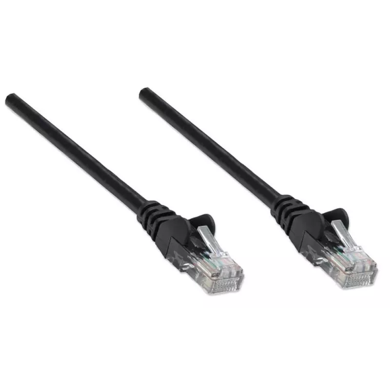 Cabo de rede Intellinet, Cat5e, 0,5 m, preto, CCA, U/UTP, PVC, RJ45, contactos banhados a ouro, patilhas protegidas, com alívio de tensão, garantia vitalícia