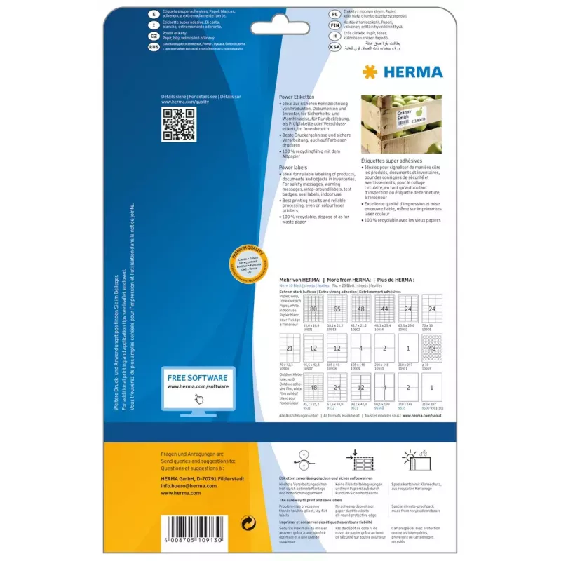 Etiquetas HERMA A4 38,1x21,2 mm branco extra aderente 1625 unid.