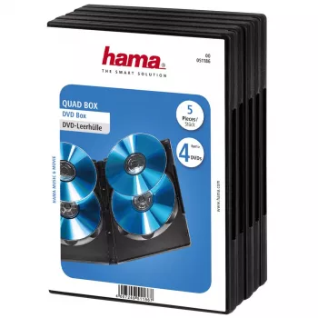 Caixa quádrupla para DVD Hama, preta, pack de 5, 4 discos