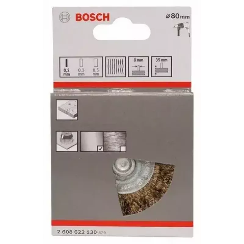Bosch 2 608 622 130 escova circular, arame ondulado revestido a latão, 80 mm, haste de 6 mm