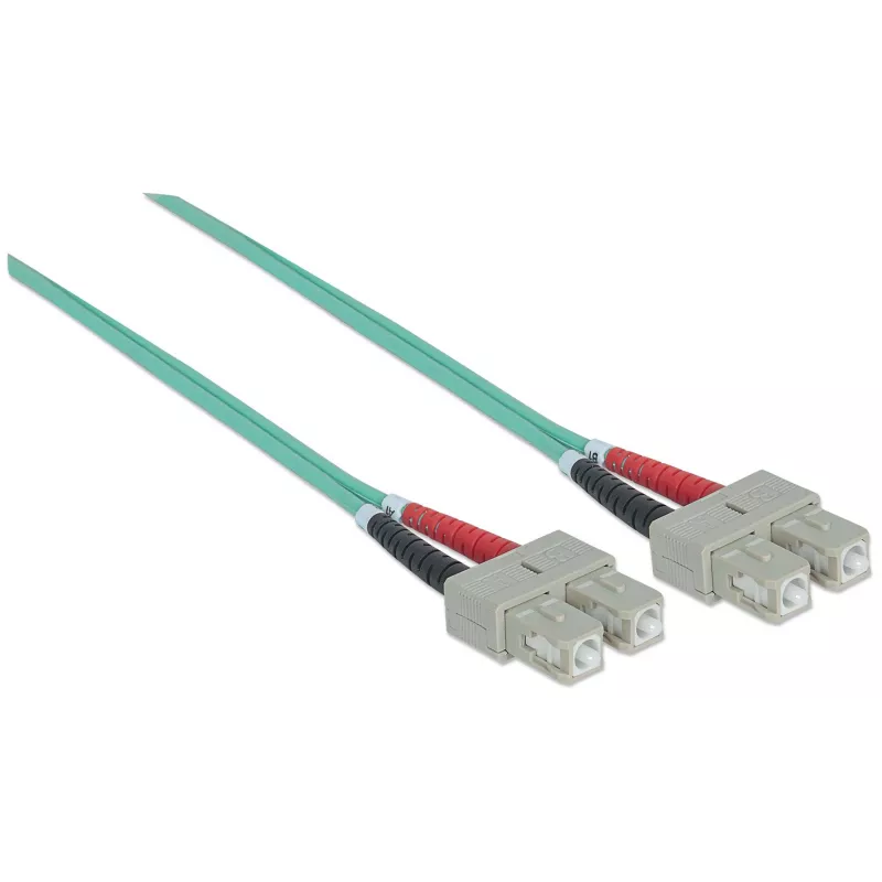 Cabo de patch de fibra ótica Intellinet, OM3, SC/SC, 3 m, aqua, duplex, multimodo, 50/125 µm, LSZH, fibra ótica, garantia vitalícia