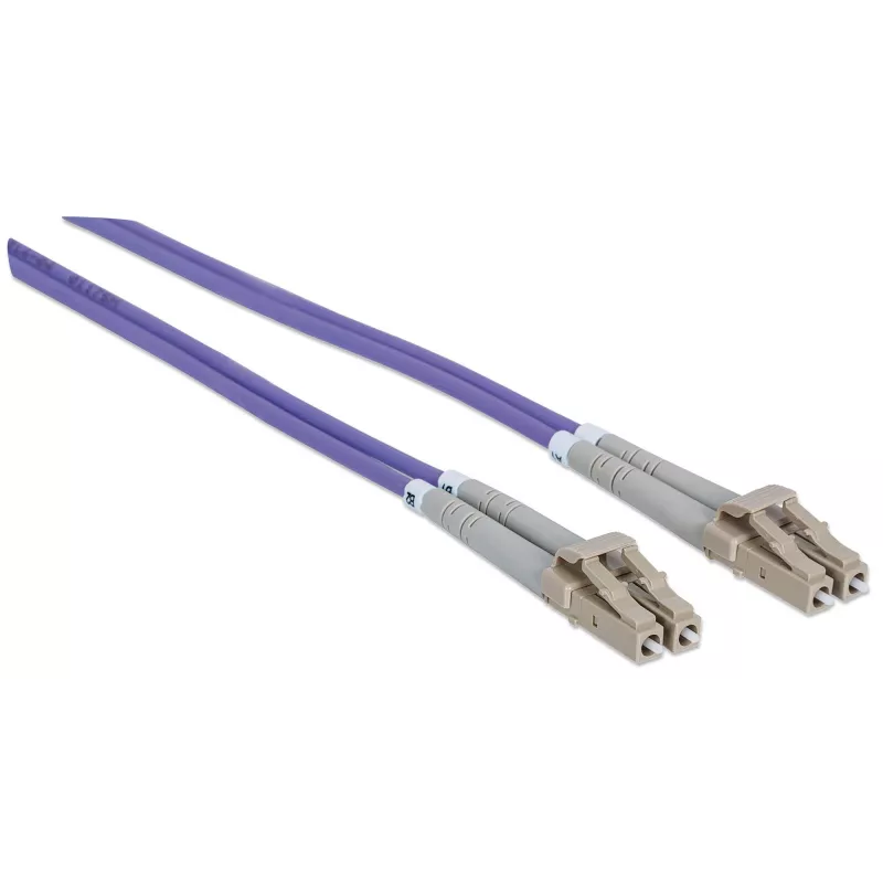 Cabo de patch de fibra ótica Intellinet, OM4, LC/LC, 1 m, violeta, duplex, multimodo, 50/125 µm, LSZH, fibra ótica, garantia vitalícia