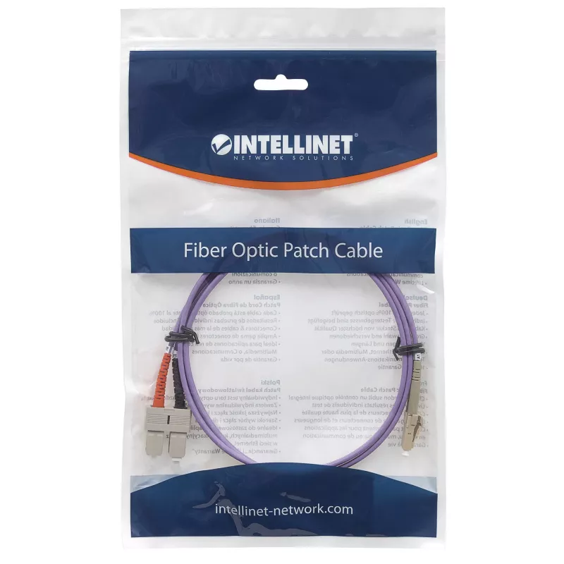 Intellinet 751186 cabo patch de fibra ótica, LC/SC multimodo, 20 m, OM4, 50/125 µm, LSZH, violeta