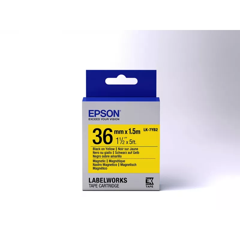 Cartucho de etiquetas Epson magnético LK-7YB2 preto/amarelo 36 mm (1,5 m)