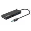 Dock/Hub USB-A Manhattan, conectores (x5): Ethernet, HDMI, USB-A (x2) e VGA, entrada de alimentação Micro-USB (opcional, apenas se for necessária alimentação adicional. Não necessário para funcionalidade de monitor duplo. Cabo não incluído), alumínio, preto, três anos de garantia