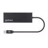 Dock/Hub USB-A Manhattan, conectores (x5): Ethernet, HDMI, USB-A (x2) e VGA, entrada de alimentação Micro-USB (opcional, apenas se for necessária alimentação adicional. Não necessário para funcionalidade de monitor duplo. Cabo não incluído), alumínio, preto, três anos de garantia