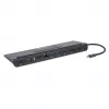 Dock/Hub USB-C Manhattan com leitor de cartões e MST, conectores (x9): áudio 3,5 mm, DisplayPort, Ethernet, HDMI, USB-A (x3), USB-C e VGA, com Power Delivery (100 W) para o conector USB-C (nota: fonte de alimentação USB-C e cabo USB-C adicionais necessários), todos os conectores podem ser utilizados simultaneamente