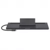 Dock/Hub USB-C Manhattan com leitor de cartões e MST, conectores (x9): áudio 3,5 mm, DisplayPort, Ethernet, HDMI, USB-A (x3), USB-C e VGA, com Power Delivery (100 W) para o conector USB-C (nota: fonte de alimentação USB-C e cabo USB-C adicionais necessários), todos os conectores podem ser utilizados simultaneamente