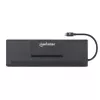 Dock/Hub USB-C Manhattan com leitor de cartões e MST, conectores (x9): áudio 3,5 mm, DisplayPort, Ethernet, HDMI, USB-A (x3), USB-C e VGA, com Power Delivery (100 W) para o conector USB-C (nota: fonte de alimentação USB-C e cabo USB-C adicionais necessários), todos os conectores podem ser utilizados simultaneamente
