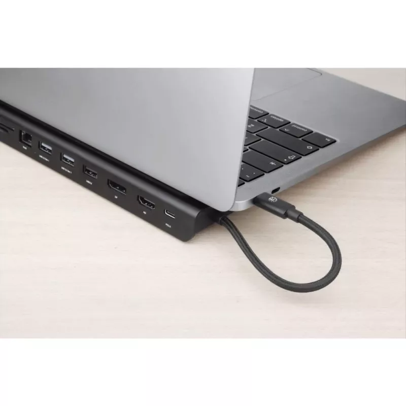 Dock/Hub USB-C Manhattan com leitor de cartões e MST, conectores (x9): áudio 3,5 mm, DisplayPort, Ethernet, HDMI, USB-A (x3), USB-C e VGA, com Power Delivery (100 W) para o conector USB-C (nota: fonte de alimentação USB-C e cabo USB-C adicionais necessários), todos os conectores podem ser utilizados simultaneamente