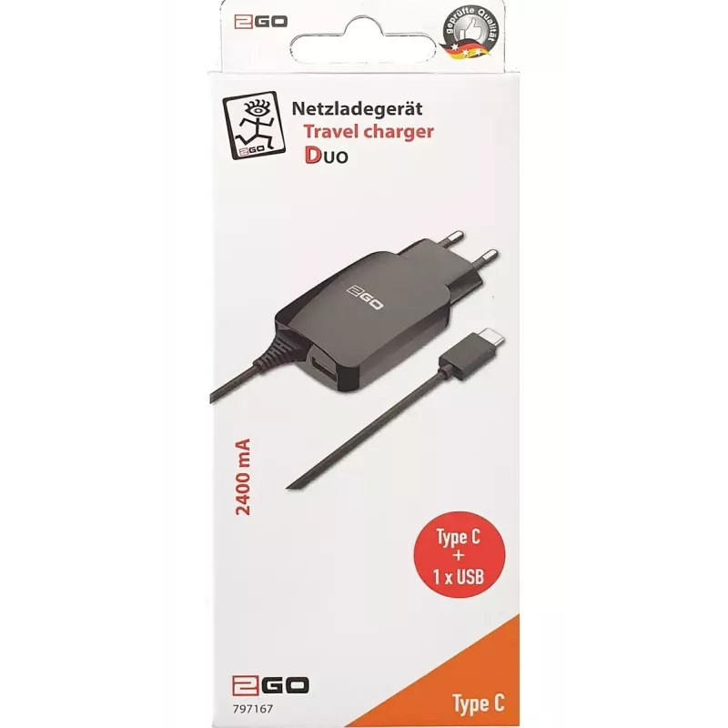 Carregador de interior 2GO 797167 Universal preto AC 5V cabo de 1,4 m