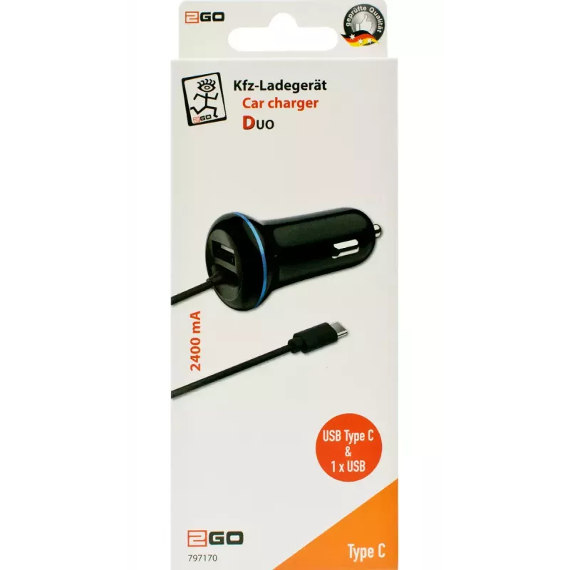 Carregador móvel 2GO 797170 Universal preto isqueiro de automóvel 12/24V USB 1,4 m