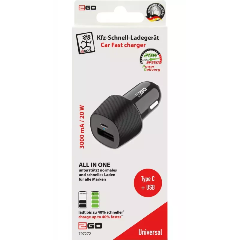 Carregador para dispositivos móveis 2GO 797272 universal preto carregamento rápido automóvel