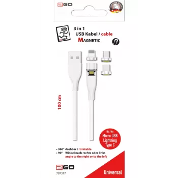 Cabo USB 2GO 797317 1 m USB B USB C/Micro-USB B/Lightning branco