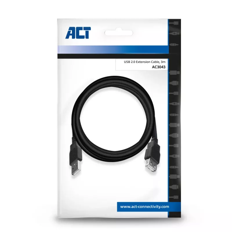 Extensão USB 2.0 ACT macho A - fêmea A 3 metros