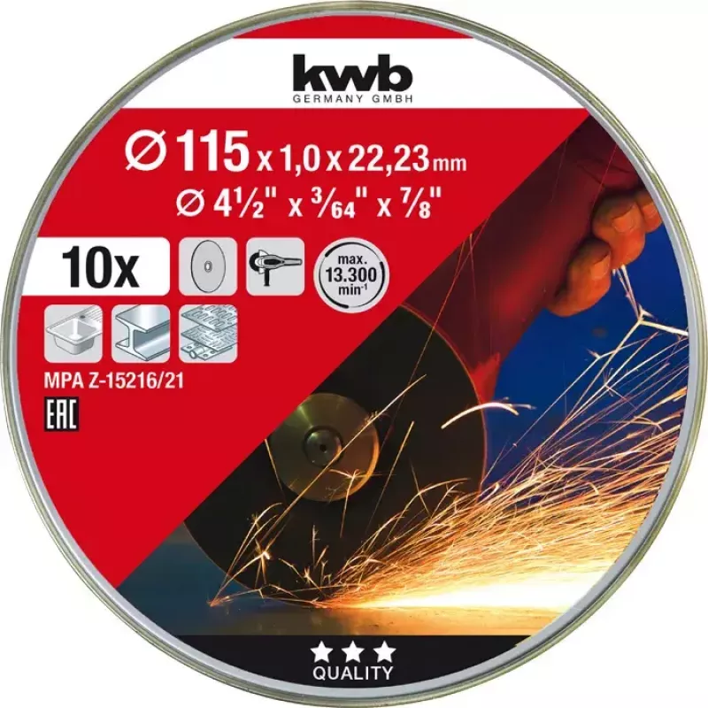 Conjunto de discos de corte KWB 712021 disco de corte fino centro plano 10 unid.