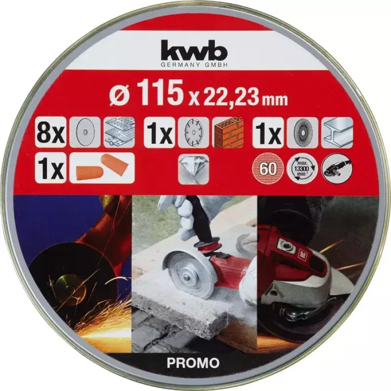 Conjunto de discos de corte KWB 712041 conjunto inicial 10 unid. encaixe plano para tijolo, mármore, aço