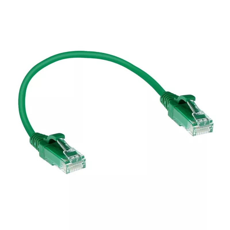 ACT verde 0,15 m LSZH U/UTP CAT6 cabo de ligação slimline para datacenter com fichas RJ45 sem proteção da patilha