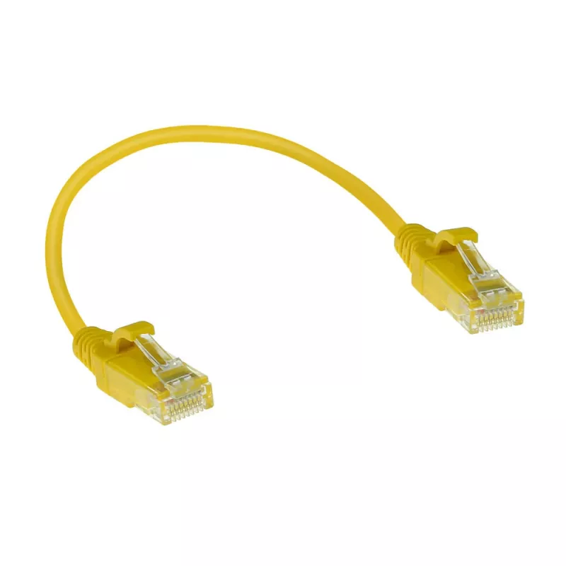 ACT amarelo 0,15 m LSZH U/UTP CAT6 cabo de ligação slimline para datacenter, sem patilha, com fichas RJ45