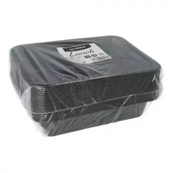 Recipiente descartável para alimentos Papstar 96552 polipropileno preto 227x178x45mm