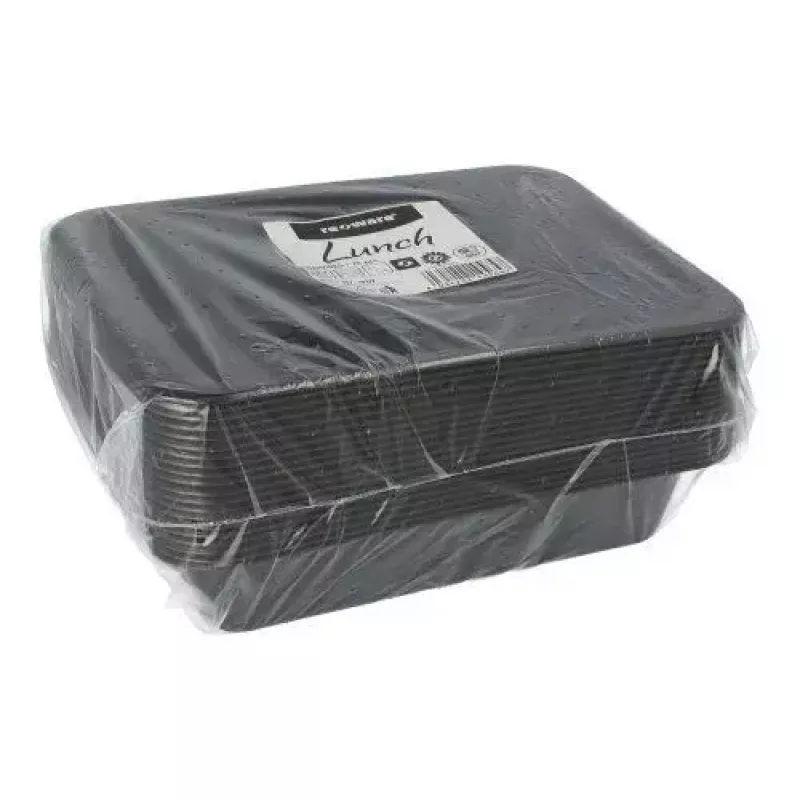 Recipiente descartável para alimentos Papstar 96552 polipropileno preto 227x178x45mm