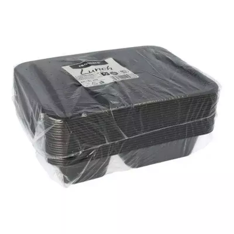 Recipiente descartável para alimentos Papstar 96553 polipropileno preto 227x178x45mm