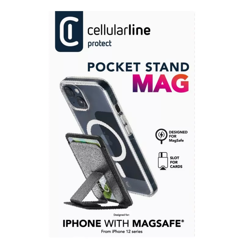 Suporte de bolso Cellularline Pocket Stand Mag para cartões com função de suporte compatível com MagSafe