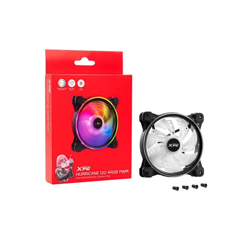 Ventoinha XPG HURRICANE 120 ARGB PWM preta, 12 cm, 600 RPM, 2000 RPM, preta